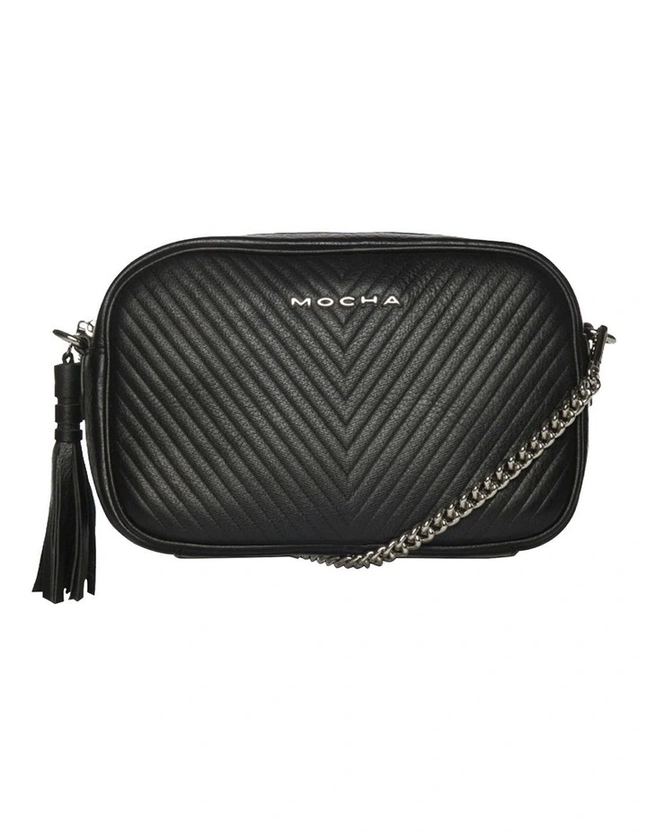 Chevron Box Leather Crossbody Bag Black 7 Chevron Box Leather Crossbody Bag Black - Image 5