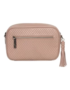 Chevron Box Leather Crossbody Taupe