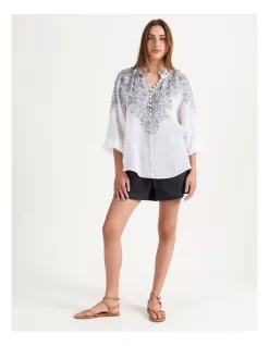 Placement Paisley Print High Neck Button Blouse White -Women Summer Clothing Store 855338140 3 720x928