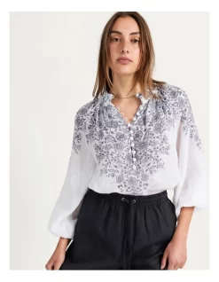 Placement Paisley Print High Neck Button Blouse White -Women Summer Clothing Store 855338140 4 720x928