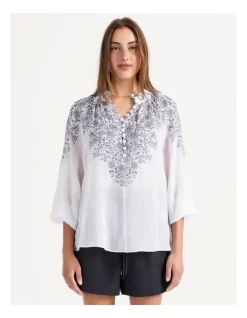 Placement Paisley Print High Neck Button Blouse White -Women Summer Clothing Store 855338140 5 720x928