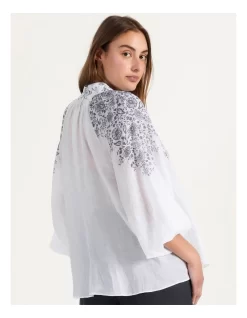 Placement Paisley Print High Neck Button Blouse White -Women Summer Clothing Store 855338140 6 720x928