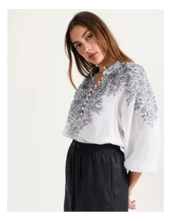 Placement Paisley Print High Neck Button Blouse White -Women Summer Clothing Store 855338140 7 720x928