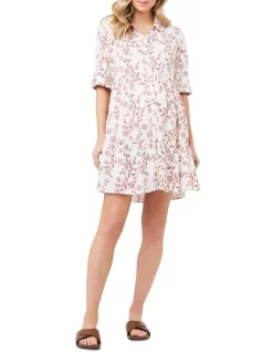 Elisa Button Through Dress In Pink/White