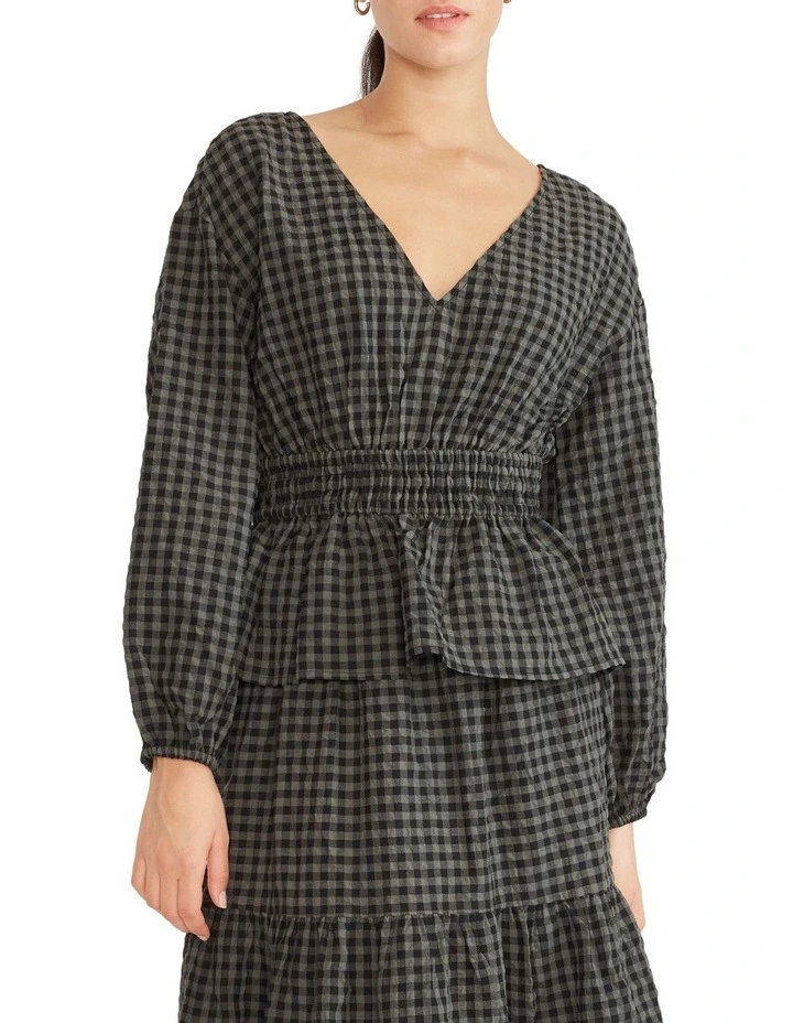 Cleo Blouse Khaki Black Gingham 3 Cleo Blouse Khaki Black Gingham