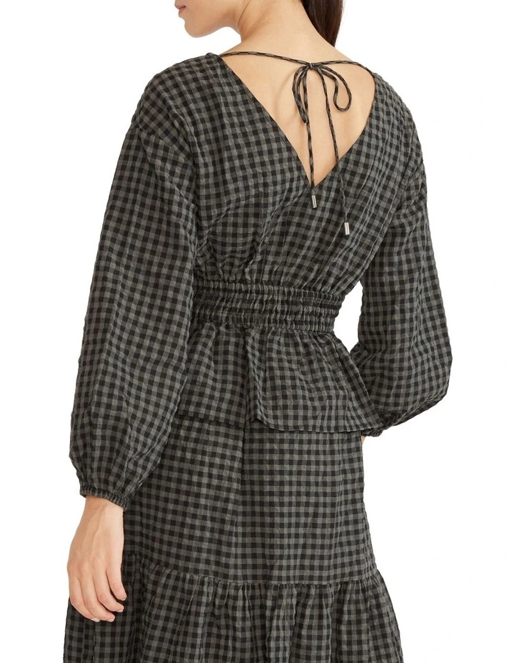 Cleo Blouse Khaki Black Gingham 4 Cleo Blouse Khaki Black Gingham - Image 2