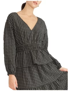 Cleo Blouse Khaki Black Gingham 8 Cleo Blouse Khaki Black Gingham -Women Summer Clothing Store 901997740 3 720x928