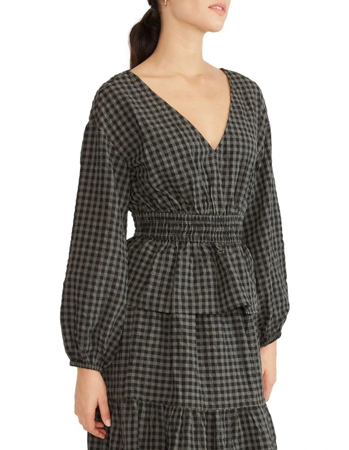 Cleo Blouse Khaki Black Gingham 6 Cleo Blouse Khaki Black Gingham - Image 4