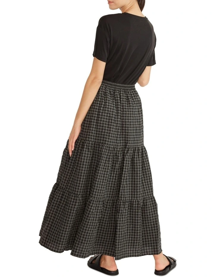 Cleo Tiered Midi Skirt Khaki Black Gingham 4 Cleo Tiered Midi Skirt Khaki Black Gingham - Image 2
