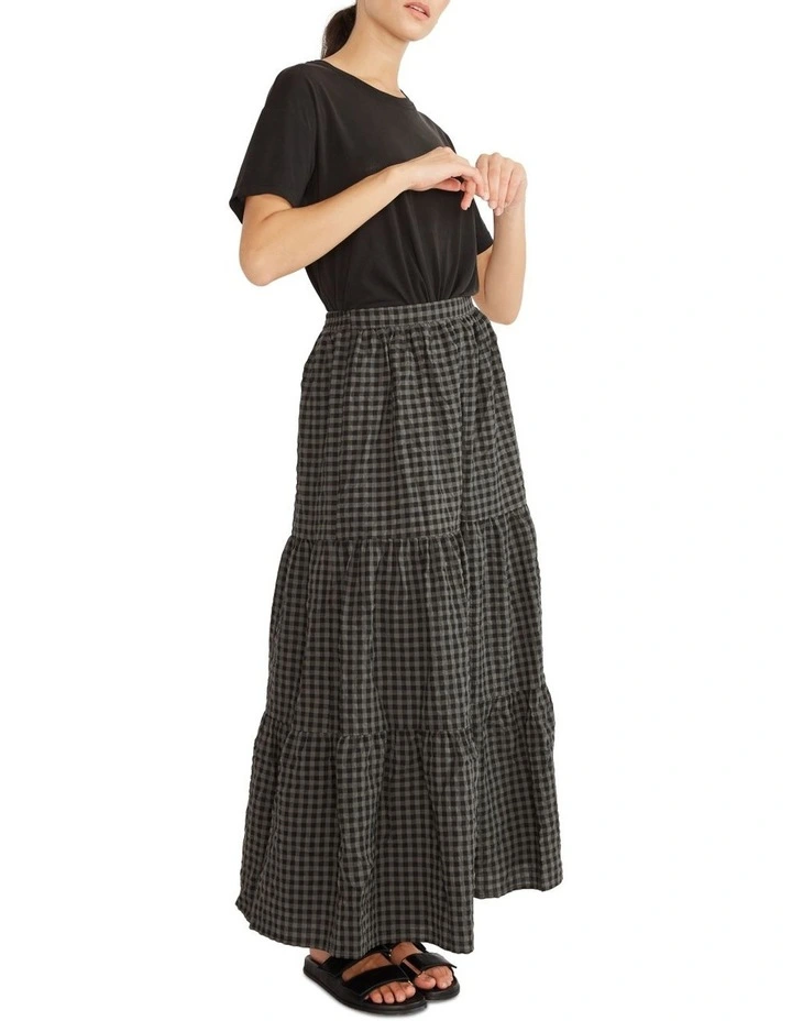 Cleo Tiered Midi Skirt Khaki Black Gingham 5 Cleo Tiered Midi Skirt Khaki Black Gingham - Image 3