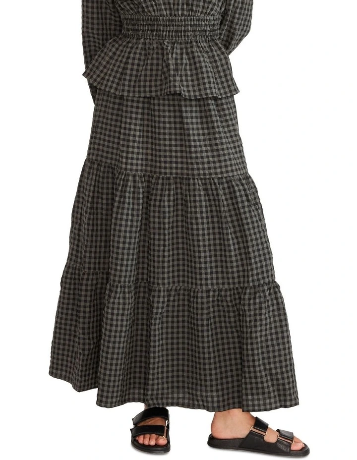 Cleo Tiered Midi Skirt Khaki Black Gingham 6 Cleo Tiered Midi Skirt Khaki Black Gingham - Image 4
