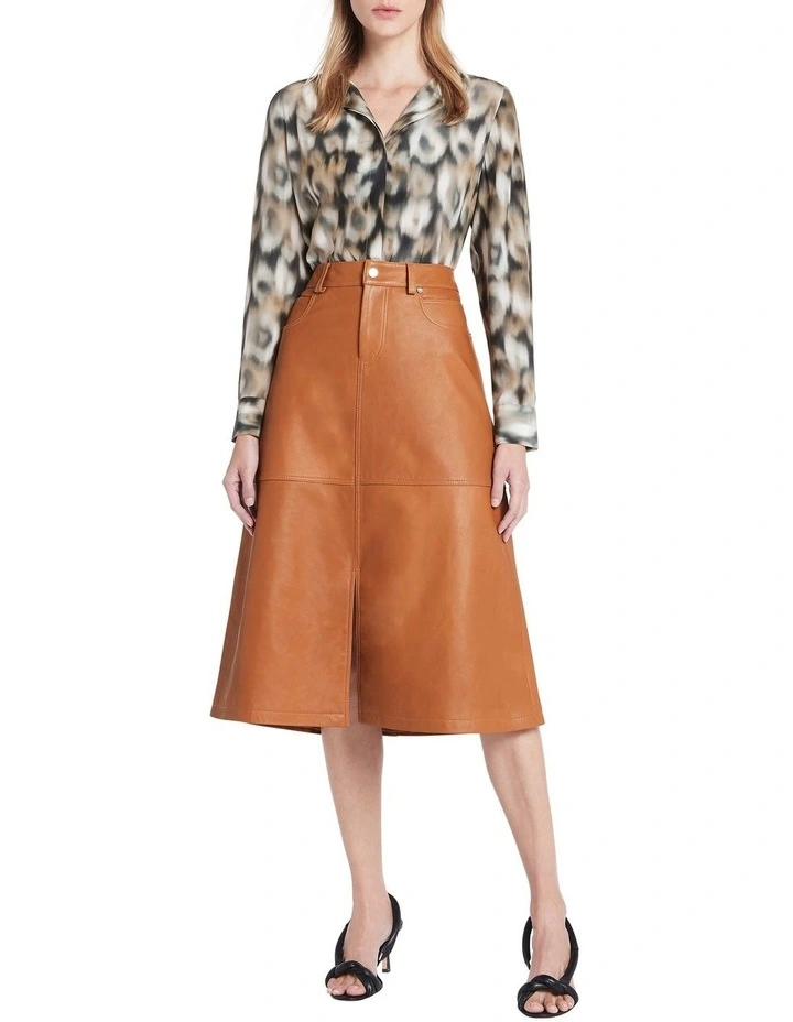 Aura Leather Midi Skirt Toffee 4 Aura Leather Midi Skirt Toffee - Image 2