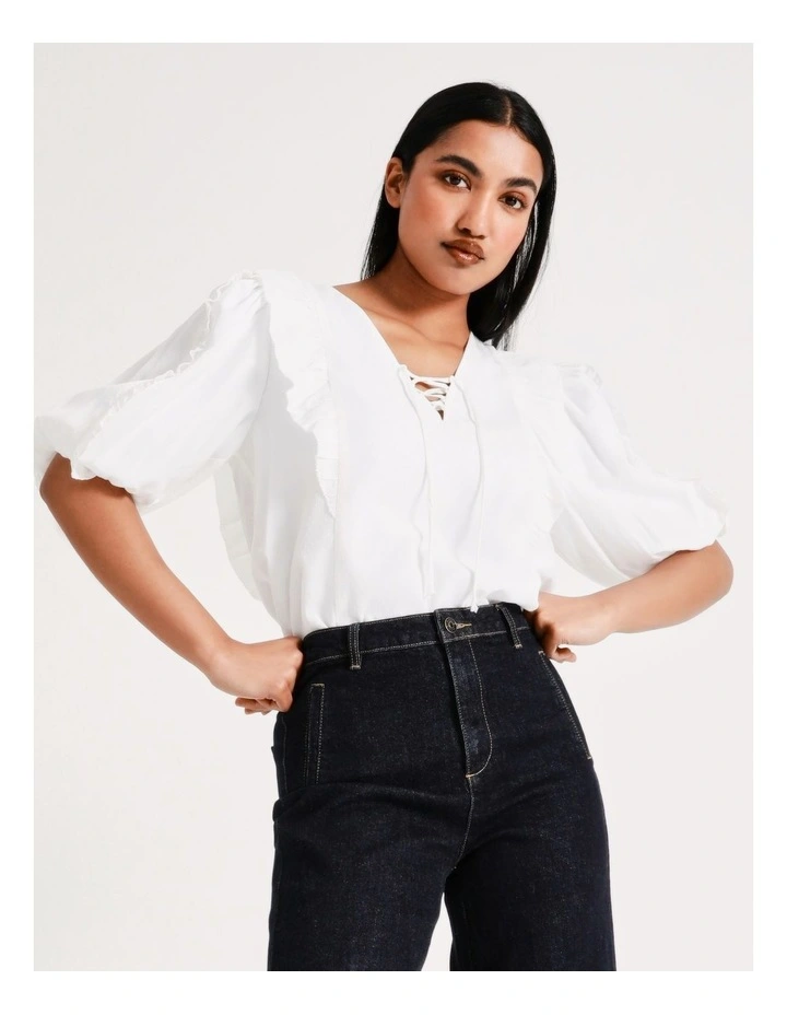 Basque Ruffle Lace Up Blouse In Ivory 3 Basque Ruffle Lace Up Blouse In Ivory