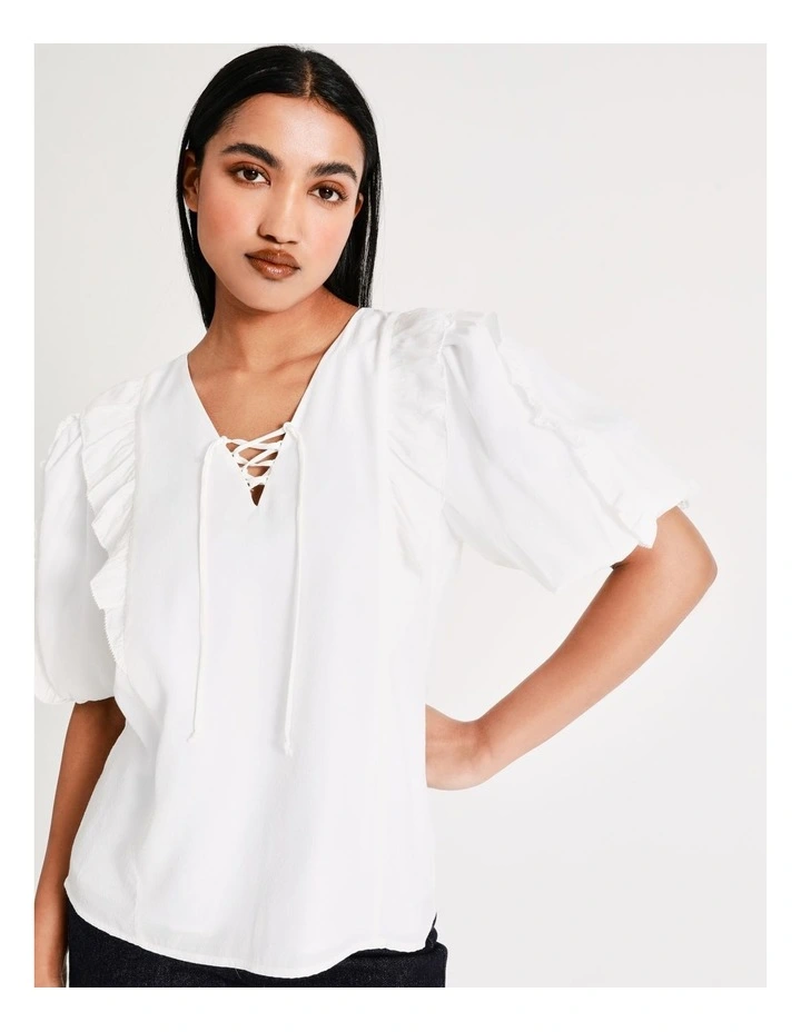 Basque Ruffle Lace Up Blouse In Ivory 4 Basque Ruffle Lace Up Blouse In Ivory - Image 2