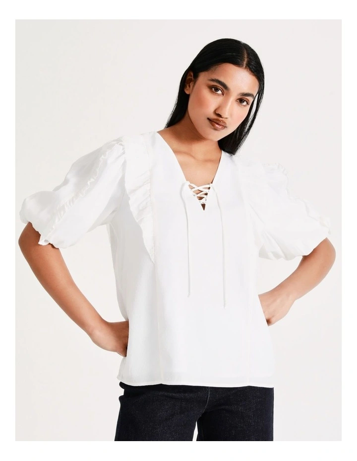 Basque Ruffle Lace Up Blouse In Ivory 7 Basque Ruffle Lace Up Blouse In Ivory - Image 5