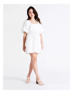 Square Neck European Linen Blend Mini Dress In White -Women Summer Clothing Store 922054600 4 720x928