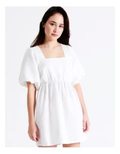 Square Neck European Linen Blend Mini Dress In White -Women Summer Clothing Store 922054600 5 720x928