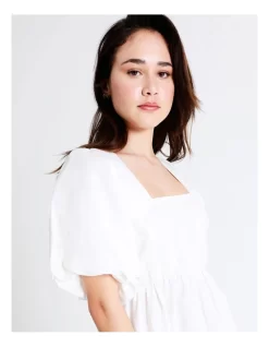 Square Neck European Linen Blend Mini Dress In White -Women Summer Clothing Store 922054600 6 720x928