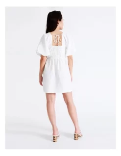 Square Neck European Linen Blend Mini Dress In White -Women Summer Clothing Store 922054600 7 720x928