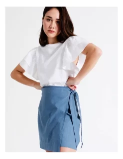 European Linen Blend Wrap Mini Skirt In Chambray 11 European Linen Blend Wrap Mini Skirt In Chambray -Women Summer Clothing Store 922054960 3 720x928