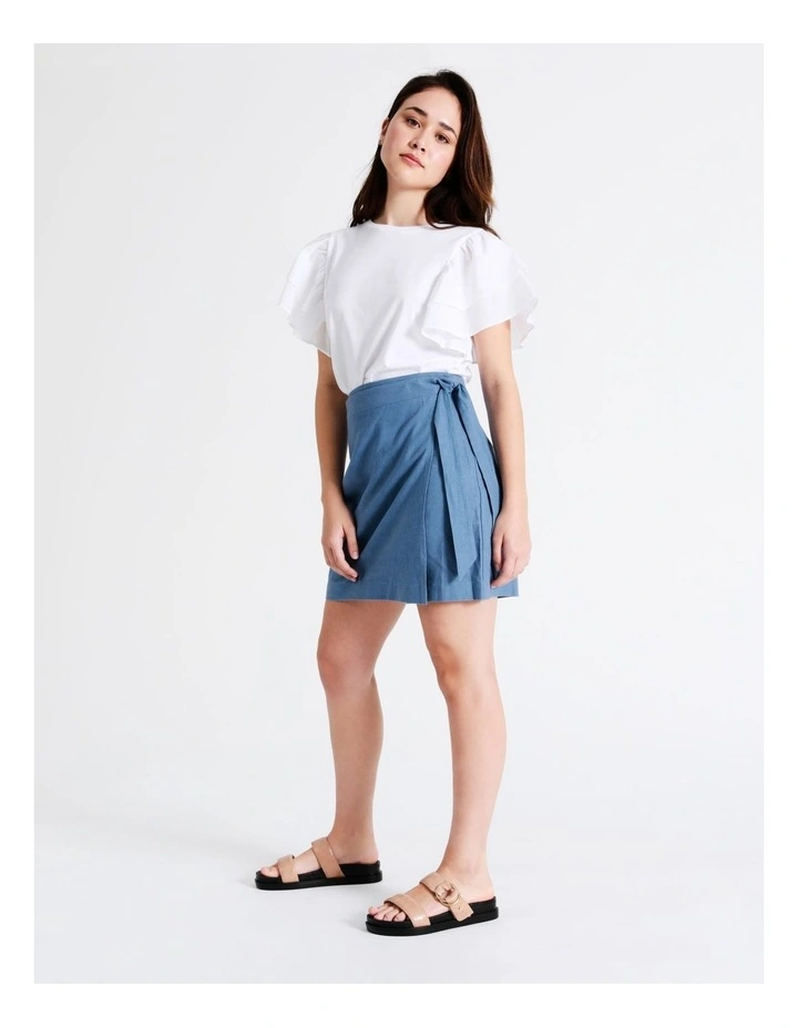 European Linen Blend Wrap Mini Skirt In Chambray 6 European Linen Blend Wrap Mini Skirt In Chambray - Image 4