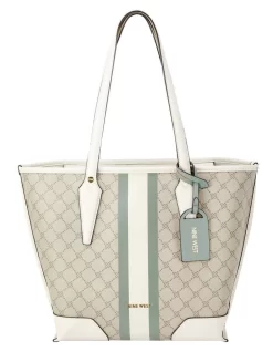 Nine West Emery Logo Zip Top Tote Bag In Beige/Aloe