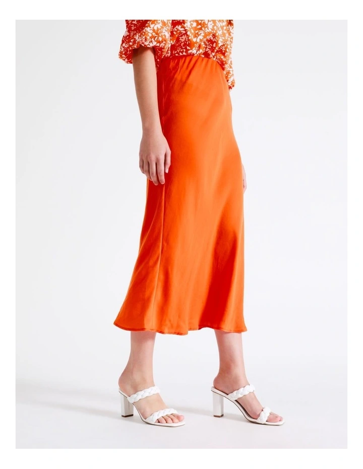 Recycled Blend Satin Slip Skirt In Orange 3 Recycled Blend Satin Slip Skirt In Orange