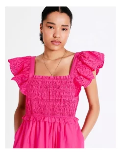 Organic Cotton Eyelet Embroidery Mini Dress In Hot Pink -Women Summer Clothing Store 935621560 4 720x928