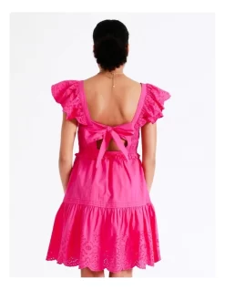 Organic Cotton Eyelet Embroidery Mini Dress In Hot Pink -Women Summer Clothing Store 935621560 7 720x928