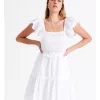 Organic Cotton Eyelet Embroidery Mini Dress In White