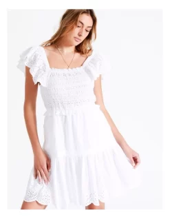 Organic Cotton Eyelet Embroidery Mini Dress In White -Women Summer Clothing Store 935646040 4 720x928