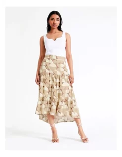 Basque Geo Print Midi Skirt In Assorted