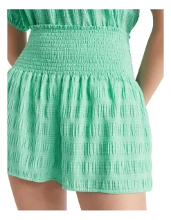 Textured Gingham Shirred Waist Short