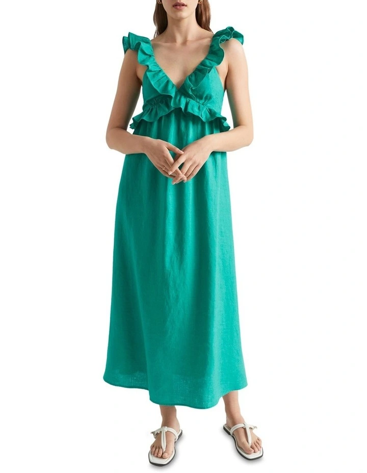 Linen Frill Detail Maxi Dress 3 Linen Frill Detail Maxi Dress