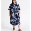 Regatta European Linen Blend Short Sleeve Asymmetrical Dress With Pocket In Blues Print -Women Summer Clothing Store 940145860 1 720x928