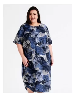 Regatta European Linen Blend Short Sleeve Asymmetrical Dress With Pocket In Blues Print -Women Summer Clothing Store 940145860 5 720x928