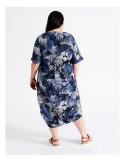 Regatta European Linen Blend Short Sleeve Asymmetrical Dress With Pocket In Blues Print -Women Summer Clothing Store 940145860 6 720x928