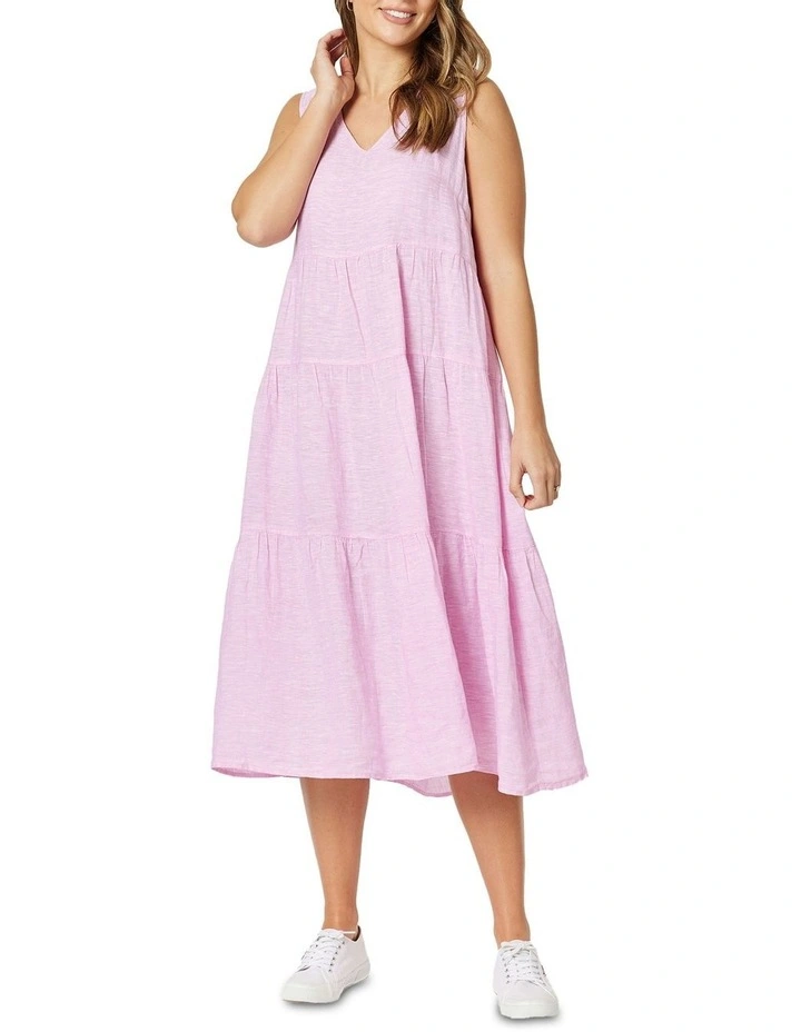 Linen Sleeveless Tiered Dress In Pink 3 Linen Sleeveless Tiered Dress In Pink