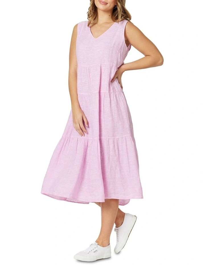 Linen Sleeveless Tiered Dress In Pink 5 Linen Sleeveless Tiered Dress In Pink - Image 3