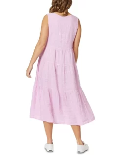 Linen Sleeveless Tiered Dress In Pink 11 Linen Sleeveless Tiered Dress In Pink -Women Summer Clothing Store 943924600 5 720x928