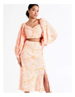 Button Detail European Linen Blend Slip Skirt In Tangerine Blossom -Women Summer Clothing Store 945268570 3 720x928