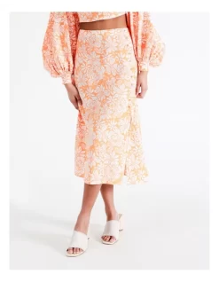 Button Detail European Linen Blend Slip Skirt In Tangerine Blossom -Women Summer Clothing Store 945268570 4 720x928