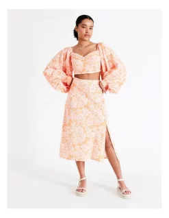 Button Detail European Linen Blend Slip Skirt In Tangerine Blossom -Women Summer Clothing Store 945268570 6 720x928