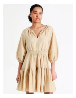 Basque Organic Cotton Tiered Mini Dress In Beige