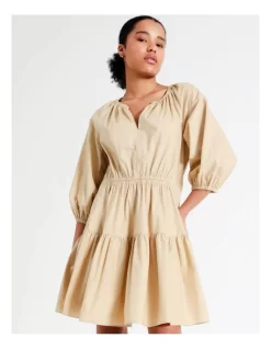 Basque Organic Cotton Tiered Mini Dress In Beige -Women Summer Clothing Store 945495820 3 720x928