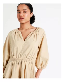 Basque Organic Cotton Tiered Mini Dress In Beige -Women Summer Clothing Store 945495820 5 720x928