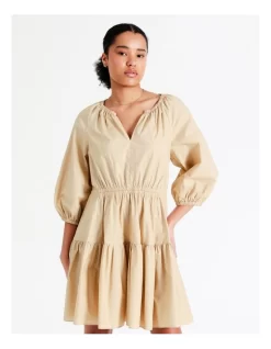 Basque Organic Cotton Tiered Mini Dress In Beige -Women Summer Clothing Store 945495820 7 720x928