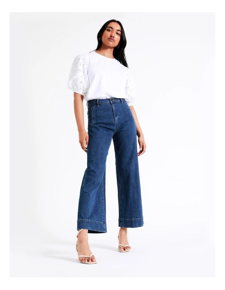 Basque Cotton Broderie Sleeve Tee In White 5 Basque Cotton Broderie Sleeve Tee In White - Image 3