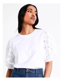 Basque Cotton Broderie Sleeve Tee In White 12 Basque Cotton Broderie Sleeve Tee In White -Women Summer Clothing Store 945496720 4 720x928