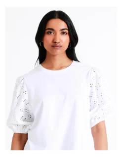 Basque Cotton Broderie Sleeve Tee In White 13 Basque Cotton Broderie Sleeve Tee In White -Women Summer Clothing Store 945496720 5 720x928